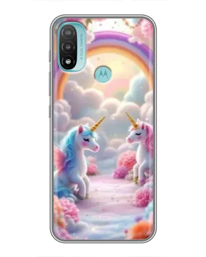 Чехол для Motorola MOTO E20 с картинкой «Радуга и единороги»