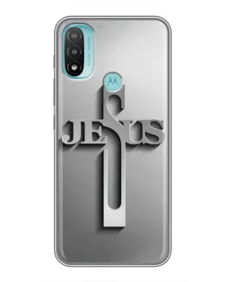 Чехол для Motorola MOTO E20 с картинкой «Металлический крест Jesus»