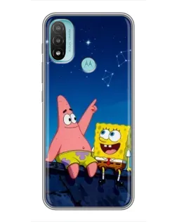 Чехол для Motorola MOTO E20 с картинкой «Губка Боб и Патрик ночью»