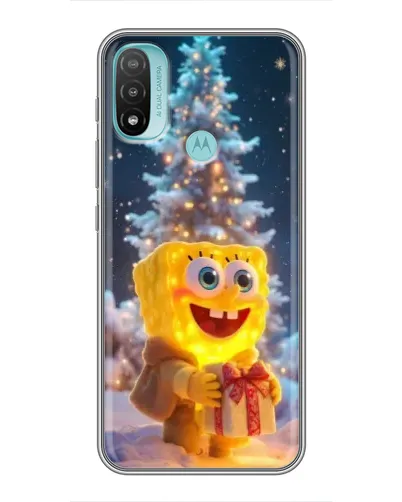 Чехол для Motorola MOTO E20 с картинкой «Рождественский Спанч Боб»