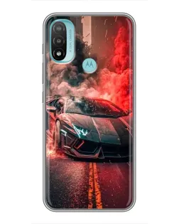 Чехол для Motorola MOTO E20 с картинкой «Lamborghini красный дым»