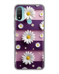Чехол для Motorola MOTO E20 с картинкой «Ромашки на фиолетовом»