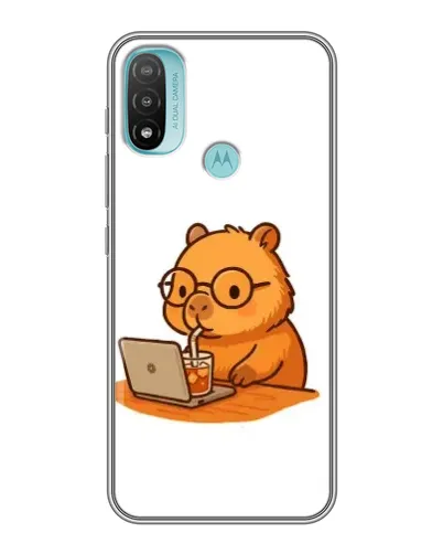 Чехол для Motorola MOTO E20 с картинкой «Капибара с ноутбуком»