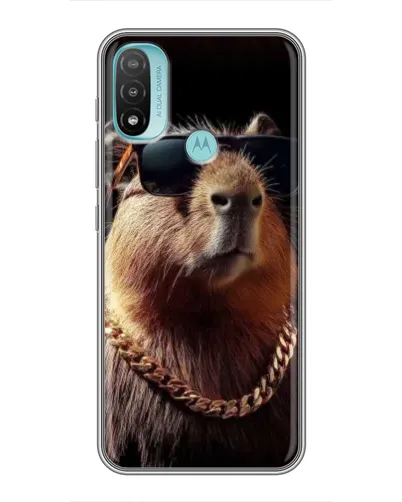 Чехол для Motorola MOTO E20 с картинкой «Капибара золотая цепь»
