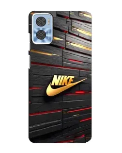Чехол для Motorola MOTO E22 с картинкой «Золотой Nike на металле»