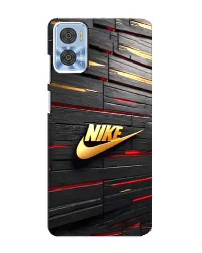 Чехол для Motorola MOTO E22 с картинкой «Золотой Nike на металле»