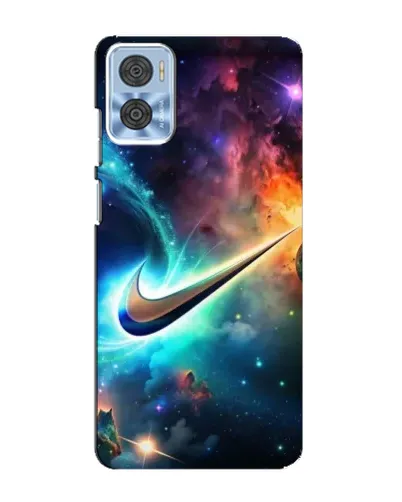 Чехол для Motorola MOTO E22 с картинкой «Космический Nike Swoosh»