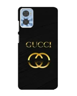 Чехол для Motorola MOTO E22 с картинкой «Золотой логотип Gucci»