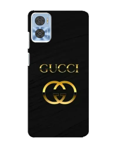 Чехол для Motorola MOTO E22 с картинкой «Золотой логотип Gucci»