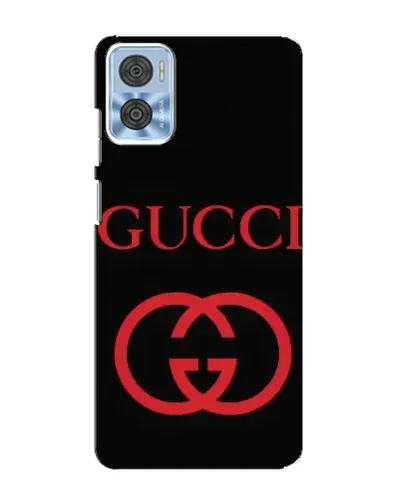 Чехол для Motorola MOTO E22 с картинкой «Gucci — красный логотип»