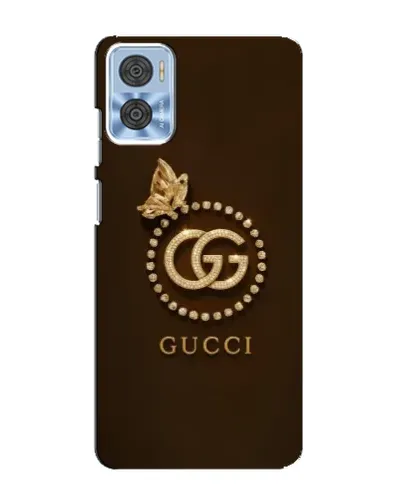 Чехол для Motorola MOTO E22 с картинкой «Gucci — золотая бабочка»