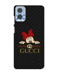 Чехол для Motorola MOTO E22 с картинкой «Минни Маус Gucci — черный»