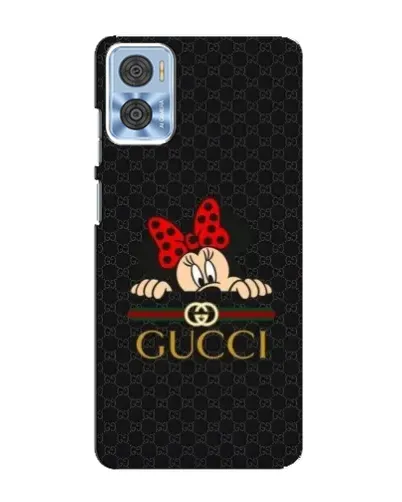Чехол для Motorola MOTO E22 с картинкой «Минни Маус Gucci — черный»