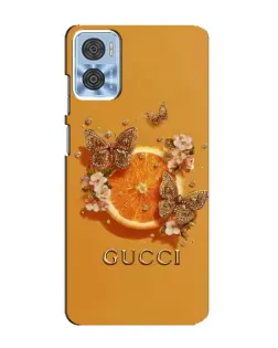 Чехол для Motorola MOTO E22 с картинкой «Gucci — золотые бабочки»