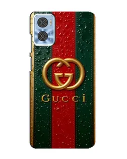 Чехол для Motorola MOTO E22 с картинкой «Gucci — фирменная полоса и золото»