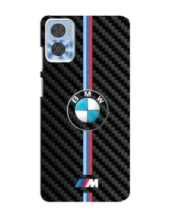 Чехол для Motorola MOTO E22 с картинкой «Эмблема BMW и карбон»