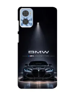 Чехол для Motorola MOTO E22 с картинкой «BMW сквозь ночной город»
