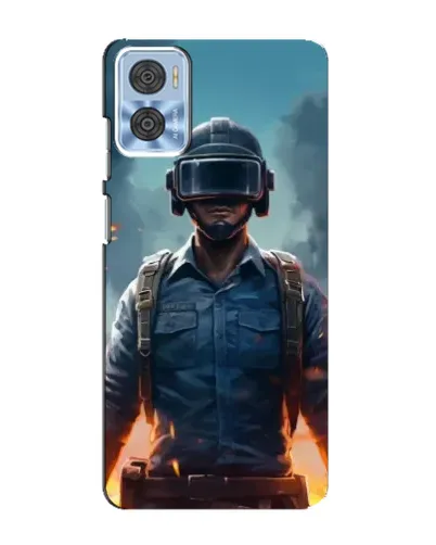 Чехол для Motorola MOTO E22 с картинкой «PUBG — реалистичный герой»