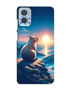 Чехол для Motorola MOTO E22 с картинкой «Закат солнца с капибарой»