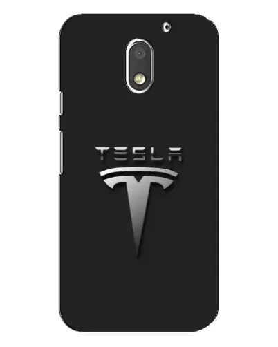 Чехол для Motorola MOTO E3 с картинкой «Стальной логотип Tesla»