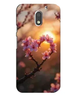 Чохол для Motorola MOTO E3 з картинкою «Рожевий цвіт  сердечко на тлі заходу»