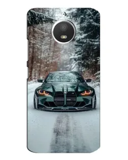 Чехол для Motorola MOTO E4 с картинкой «BMW в зимнем лесу»