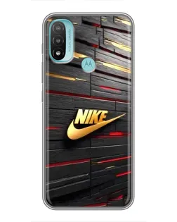 Чехол для Motorola MOTO E40 с картинкой «Золотой Nike на металле»
