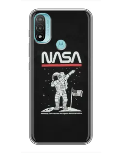 Чехол для Motorola MOTO E40 с картинкой «NASA — шагаем по Луне»