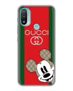Чехол для Motorola MOTO E40 с картинкой «Gucci — полосы и Микки»