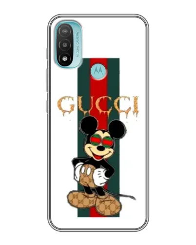 Чехол для Motorola MOTO E40 с картинкой «Микки Маус Gucci — полосы»