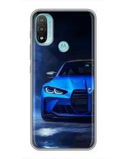 Чехол для Motorola MOTO E40 с картинкой «Голубая BMW M4»