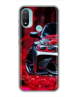 Чехол для Motorola MOTO E40 с картинкой «Спортивная BMW и цветы»