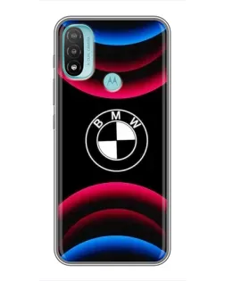 Чехол для Motorola MOTO E40 с картинкой «Логотип BMW и неоновые дуги»