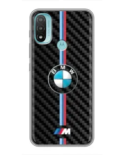 Чехол для Motorola MOTO E40 с картинкой «Эмблема BMW и карбон»