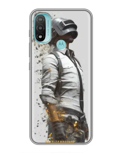 Чехол для Motorola MOTO E40 с картинкой «PUBG — боец в пыли»