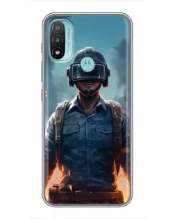 Чехол для Motorola MOTO E40 с картинкой «PUBG — реалистичный герой»