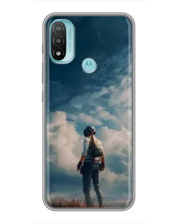 Чехол для Motorola MOTO E40 с картинкой «Герой PUBG на скале»