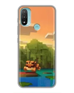 Чохол для Motorola MOTO E40 з картинкою «Майнкрафт захід сонця»