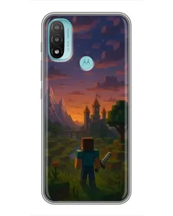 Чехол для Motorola MOTO E40 с картинкой «Стив у башни»