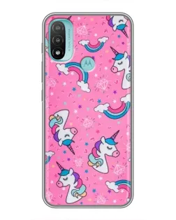Чехол для Motorola MOTO E40 с картинкой «Unicorn паттерн розовый»