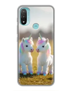 Чехол для Motorola MOTO E40 с картинкой «Пара единорогов»
