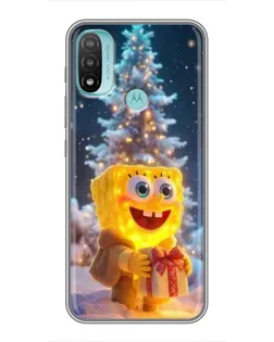 Чехол для Motorola MOTO E40 с картинкой «Рождественский Спанч Боб»