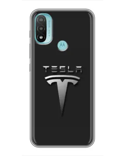 Чехол для Motorola MOTO E40 с картинкой «Стальной логотип Tesla»