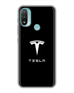 Чехол для Motorola MOTO E40 с картинкой «Tesla White Logo»