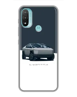 Чехол для Motorola MOTO E40 с картинкой «Серебристый Cybertruck Tesla»