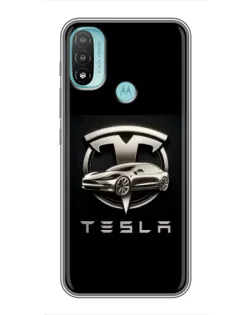 Чехол для Motorola MOTO E40 с картинкой «Tesla — серебристое авто»