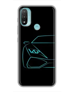 Чехол для Motorola MOTO E40 с картинкой «Голубой силуэт Lamborghini»