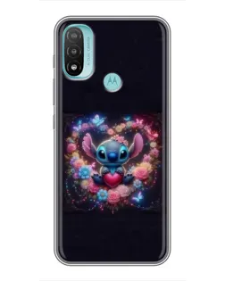 Чехол для Motorola MOTO E40 с картинкой «Stitch в цветах»