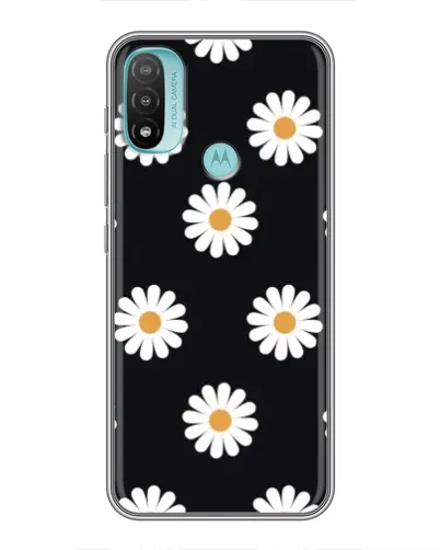 Чохол для Motorola MOTO E40 з картинкою «Ромашки на чорному»