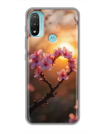 Чехол для Motorola MOTO E40 с картинкой «Розовый цвет сердце на фоне заката»